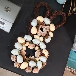 Cream and Blue Natural Decor Accent Easter Bunny